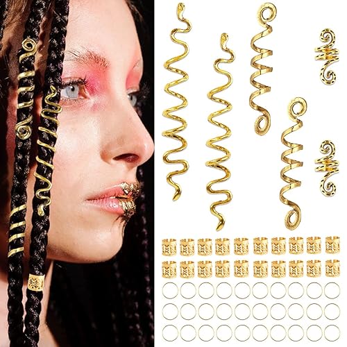 Miniatura 8 de 28 piezas de accesorios para el cabello de rastas, joyería celta Loc joyería para trenzas, 8 pinzas de aleación en espiral para el cabello, 20