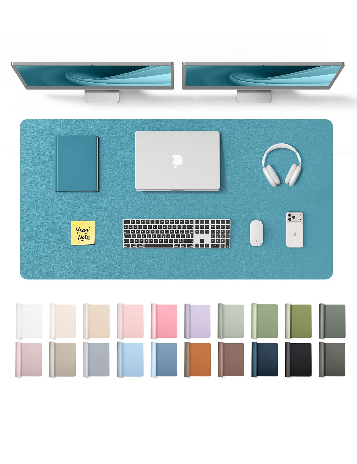 YSAGi Leather Desk Pad Protector, Office Desk Mat, Large Mouse Pad, Non-Slip PU Leather Desk Blotter, Laptop Desk Pad, Waterproof Desk Writing Pad for Office and Home (Turquoise,47.2" x 23.6") Turquoise 47.2" x 23.6"