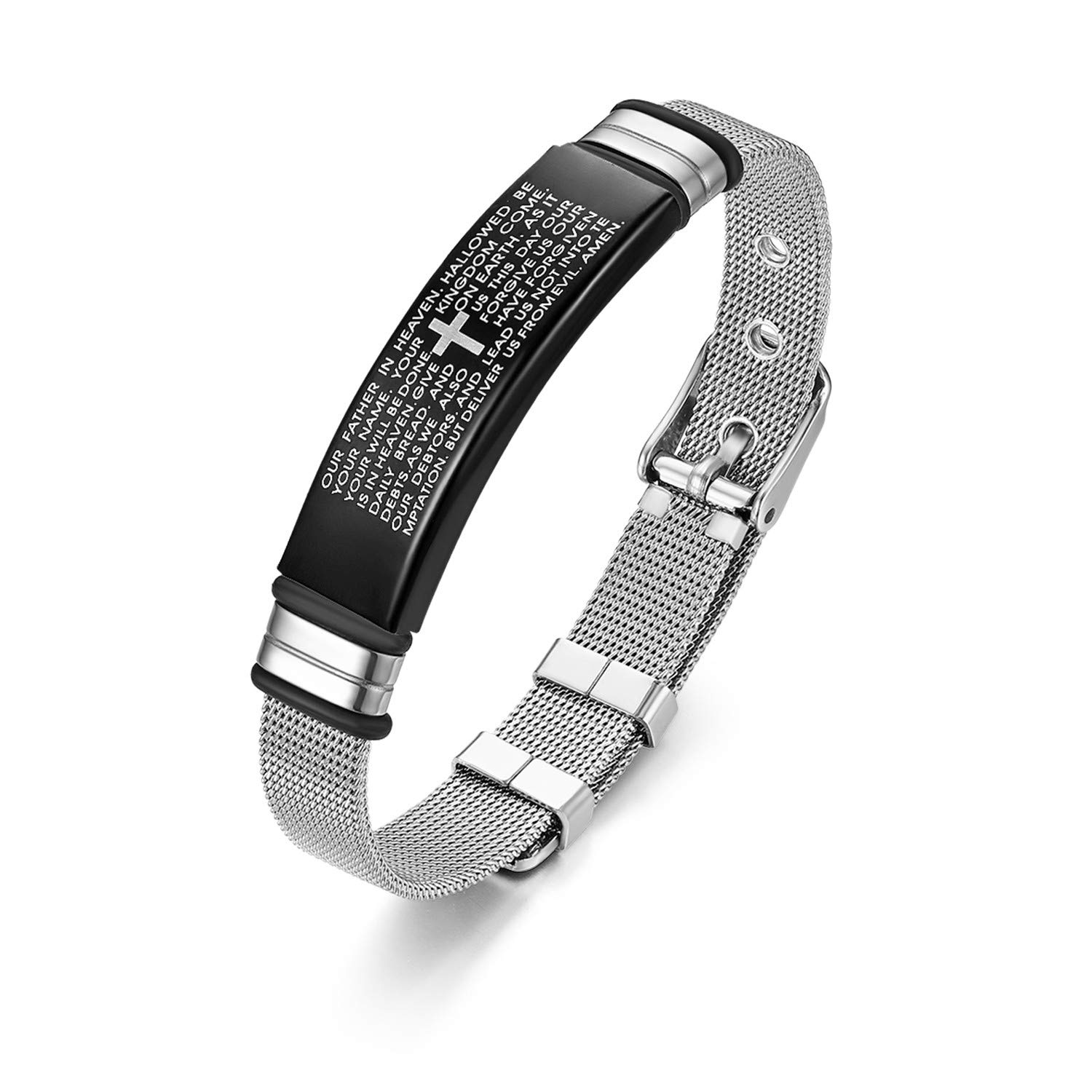 JewelryWe Schmuck Herren Armband, Englisch Bibel Gebet Kreuz Edelstahl Link Armreif Armkette, Geschenk für Männer