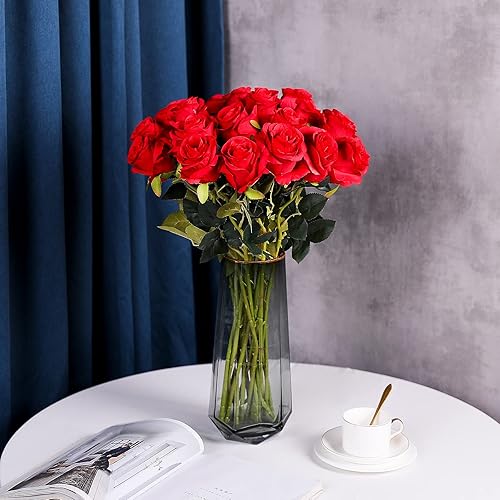 Miniatura 4 de Hawesome Flores artificiales, 10 rosas de seda con tallos largos, rosas realistas sintéticas para ramos de boda, centros de mesa, fiestas