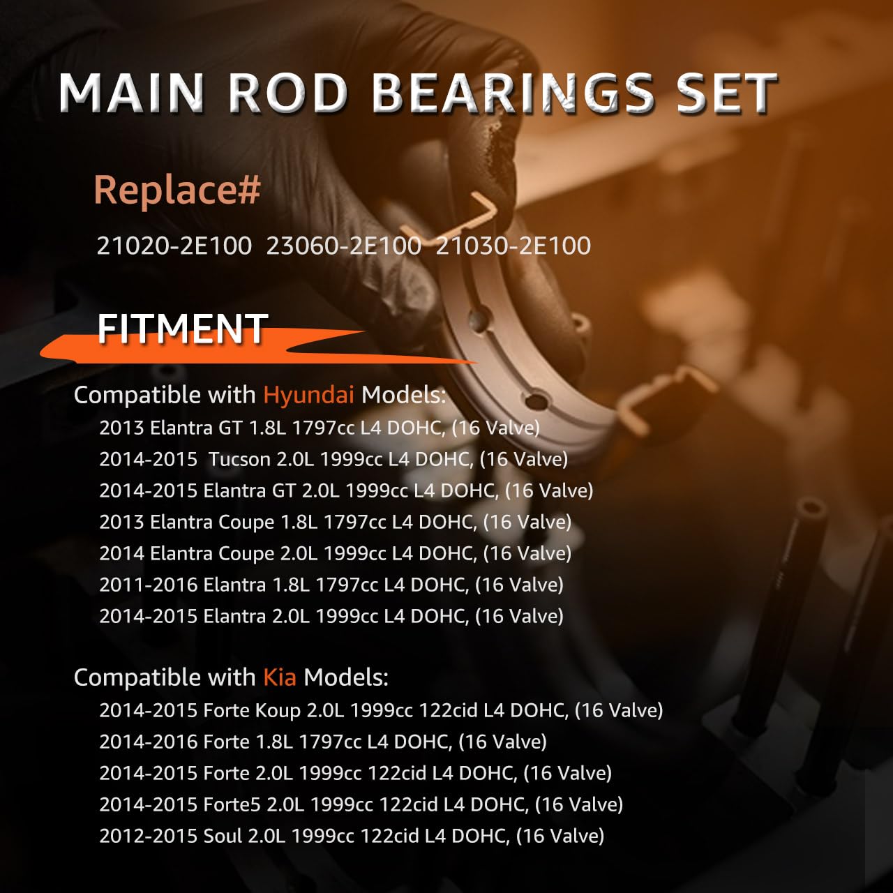 STD Engine Main & Rod Bearing Set Replacement for Hyundai Kia 2011-2016 Elantra GT Coupe Tucson Soul Forte Forte5 Koup 2.0L 1.8L 21020-2E100 23060-2E100