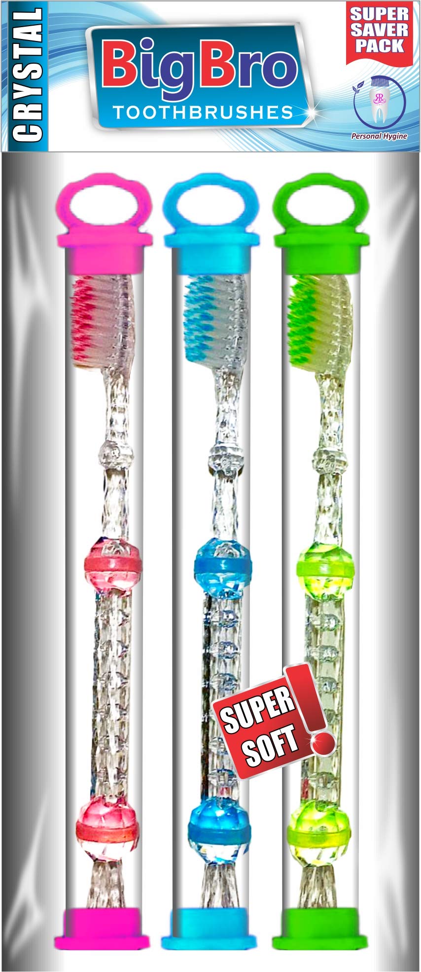 BigBro Kid,Teen,Adult Manual Toothbrush Soft Bristle Crystal With Cover (Super Saver Pack Of 3)