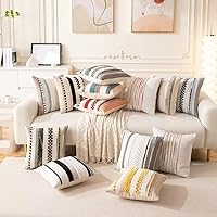 Vista 6 de Fundas de almohada decorativas estilo bohemio de 18x18, juego de 2, para sofá, cama, fundas de cojín cuadradas a rayas para granja, fundas