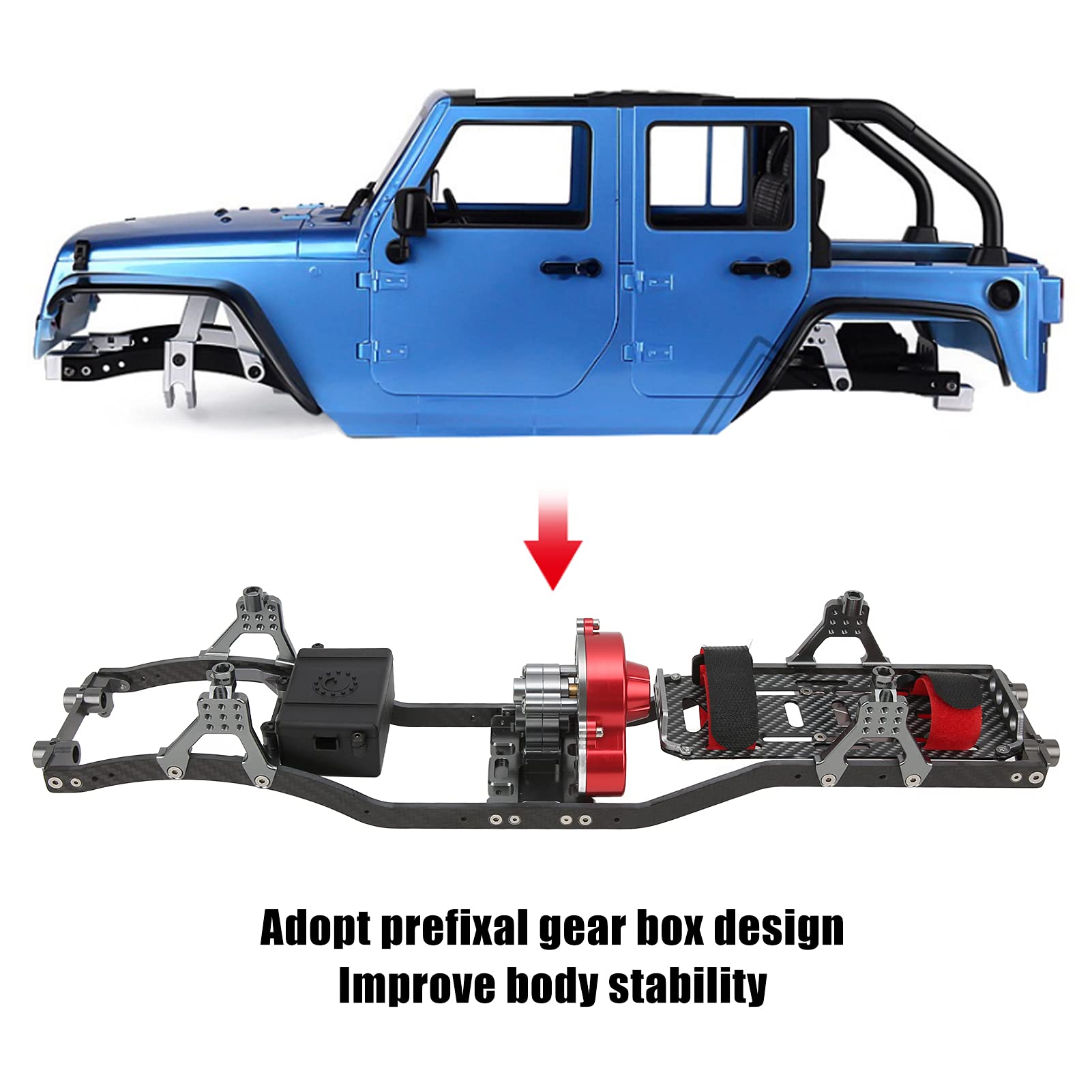 Zespół Belki Ramy z Rozstawem Osi 313 Mm, zespół Włókna Węglowego ze Stopu Aluminium, Uszczelnionej Skrzyni Biegów do Samochodu Gąsienicowego Axial SCX10 1 10 RC