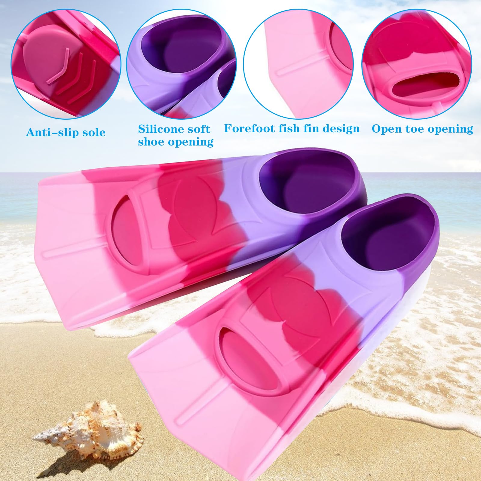 Pinne da Allenamento da Nuotoo, Pinne Corte per Bambini, Pinne da Snorkeling, Antiscivolo Pinne Corte, Gambe In Silicone Nuoto Pinne, per Piscine, Cortile, Parco Acquatico, Piscine per Bambini (M4)