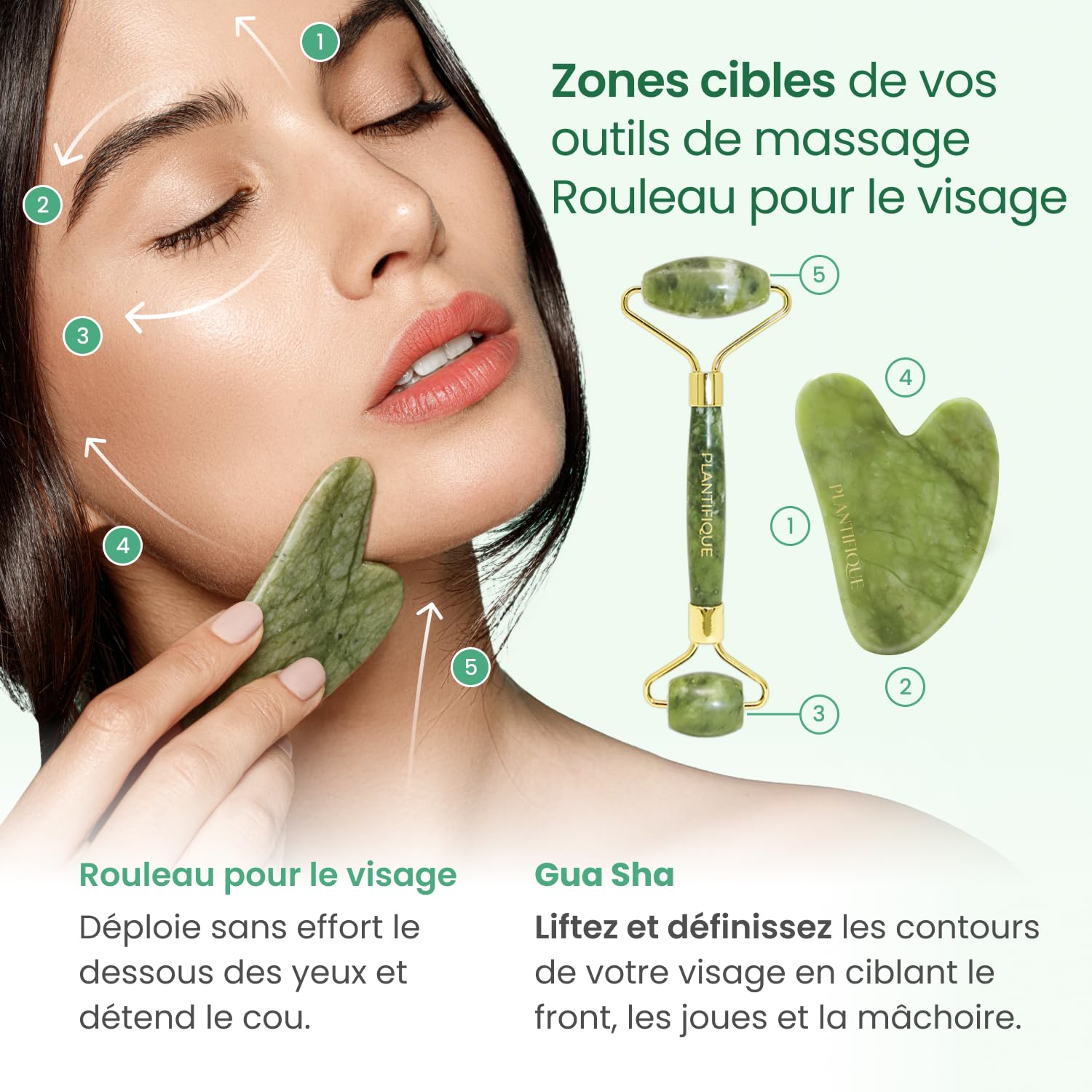 PLANTIFIQUE Korean Skincare Clay Mask – Hydrating Mud Mask, 110 g & Jade Roller & Gua Sha Set - Facial Tools for Skin Care Routine