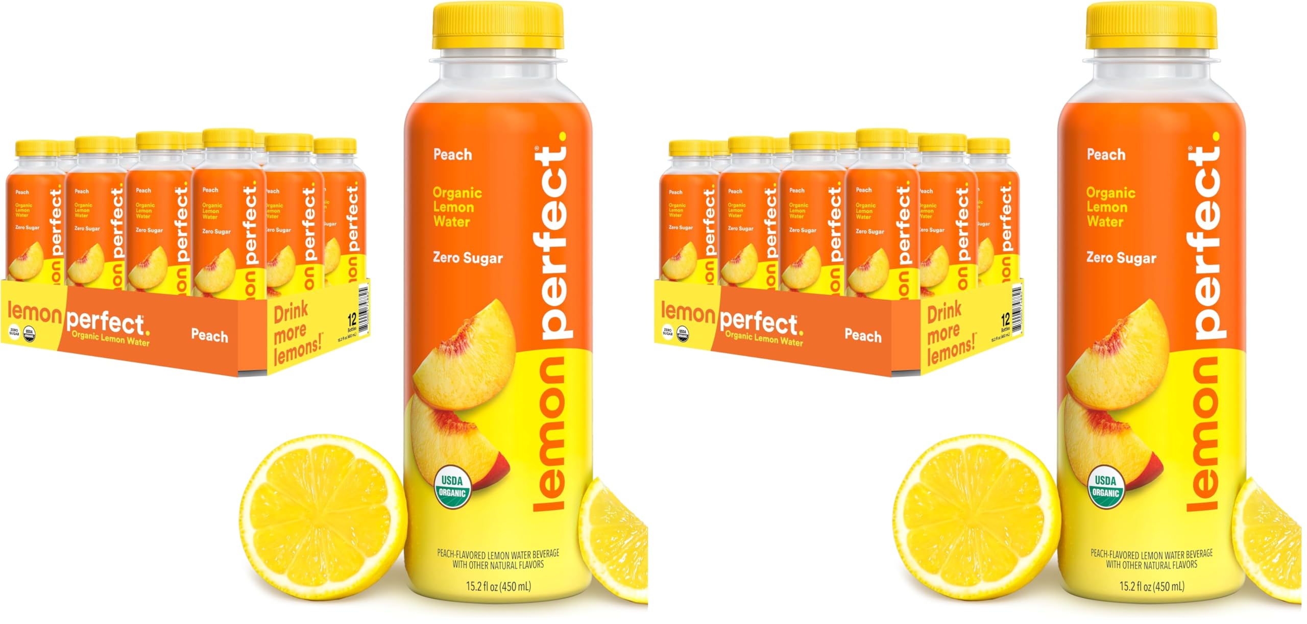 Lemon Perfect Peach Raspberry, Hydrating Flavored Lemon Water, Zero Sugar, Delicious and Refreshing, Organic, 15.2 fl oz Bottles (24-Pack)
