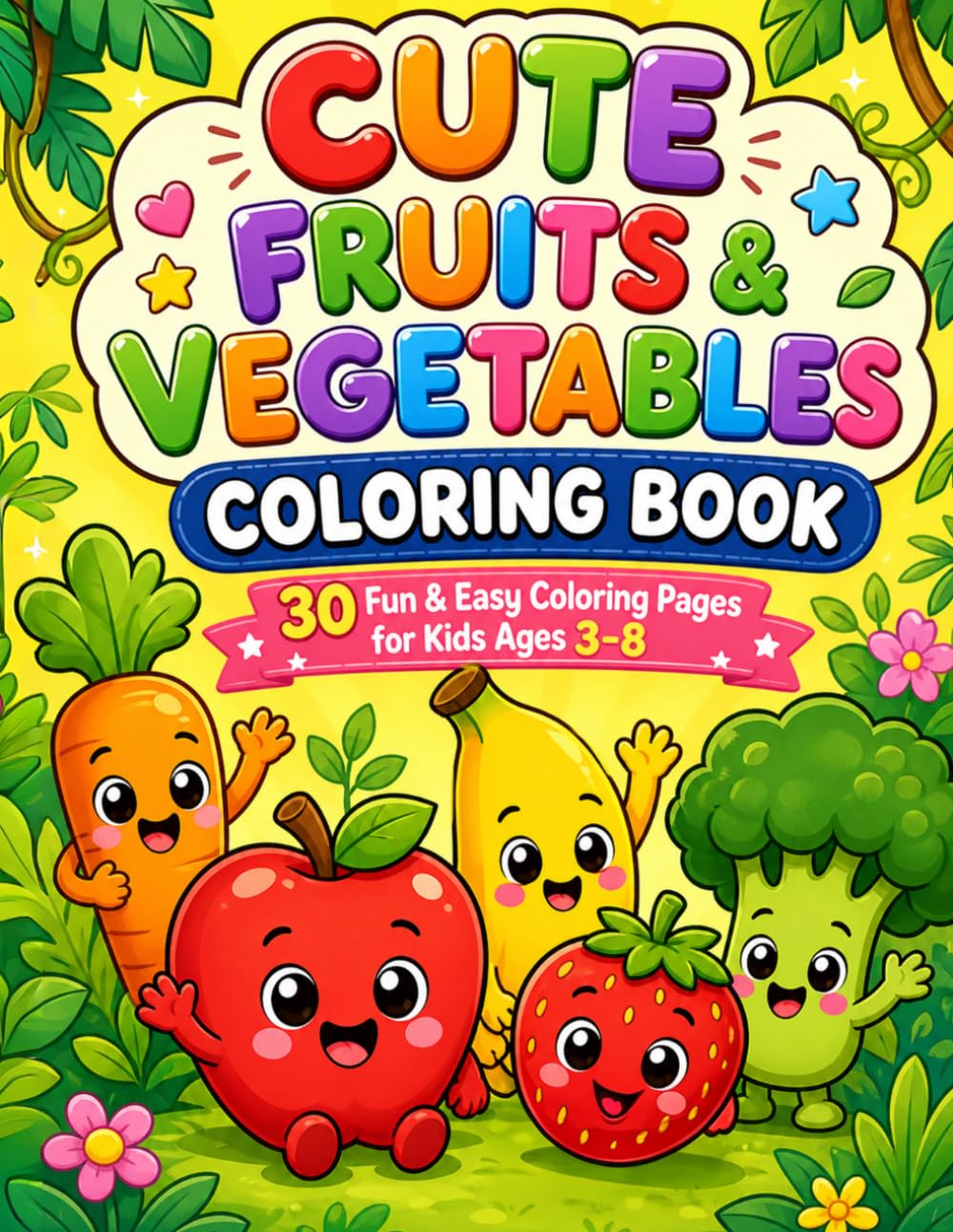 Fruits and Vegetables Coloring Book for Kids: Cute Healthy Food Coloring Pages for Toddlers and Preschool Children