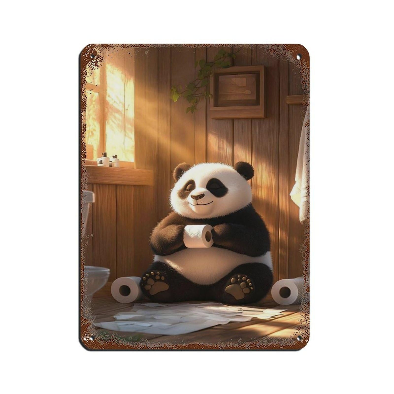 Lxwnze 30L X 40W Cm Playful Panda With Toilet Paper Tin Sign Vintage Metal Pub Club Cafe Bar Home Wall Art Decoration Poster Retro 12X16inch(30X40cm)
