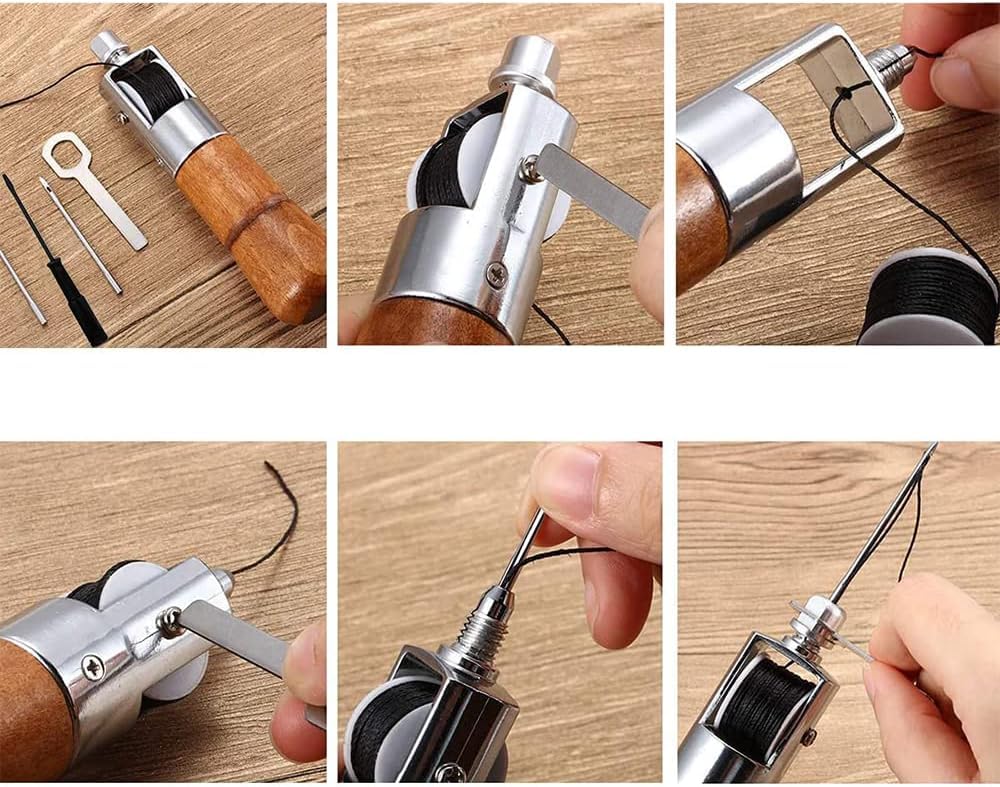 Candeon Punteruolo da Cucito, Punteruolo per Cucitura, Sewing Awl Aghi da Cucito a Mano, Blocco Automatico Pelle Punteruolo per Cucito Kit di Attrezzi per La Riparazione di Pelle con 2 Aghi