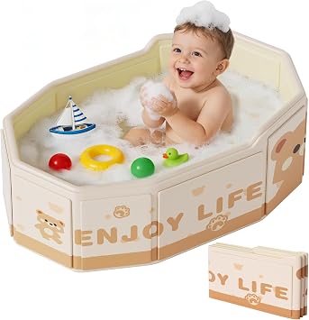 Foldable Baby Bath, Collapsible Baby Bathtub 3M-8Y, Portable Travel Baby Bath Tub with Non-Slip Base, Pop Up Folding Newborn Toddler Shower Tub, Space Saving, Brown