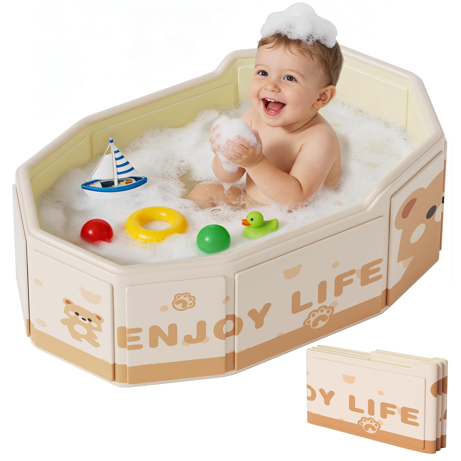 Photo 1 of Xynzanic Foldable Baby Bath, Collapsible Baby Bathtub 3M-8Y, Portable Travel Baby Bath Tub with Non-Slip Base, Pop Up Folding Newborn Toddler Shower Tub, Space Saving, Brown