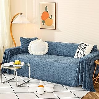 Daesar - Funda Sofa Manta Azul,Funda Sofa 4 Plazas y 4 Plaza Color Sólido con Rectángulo Fundas de Sofa de Poliéster Funda para Sofá Protectora 180x420CM