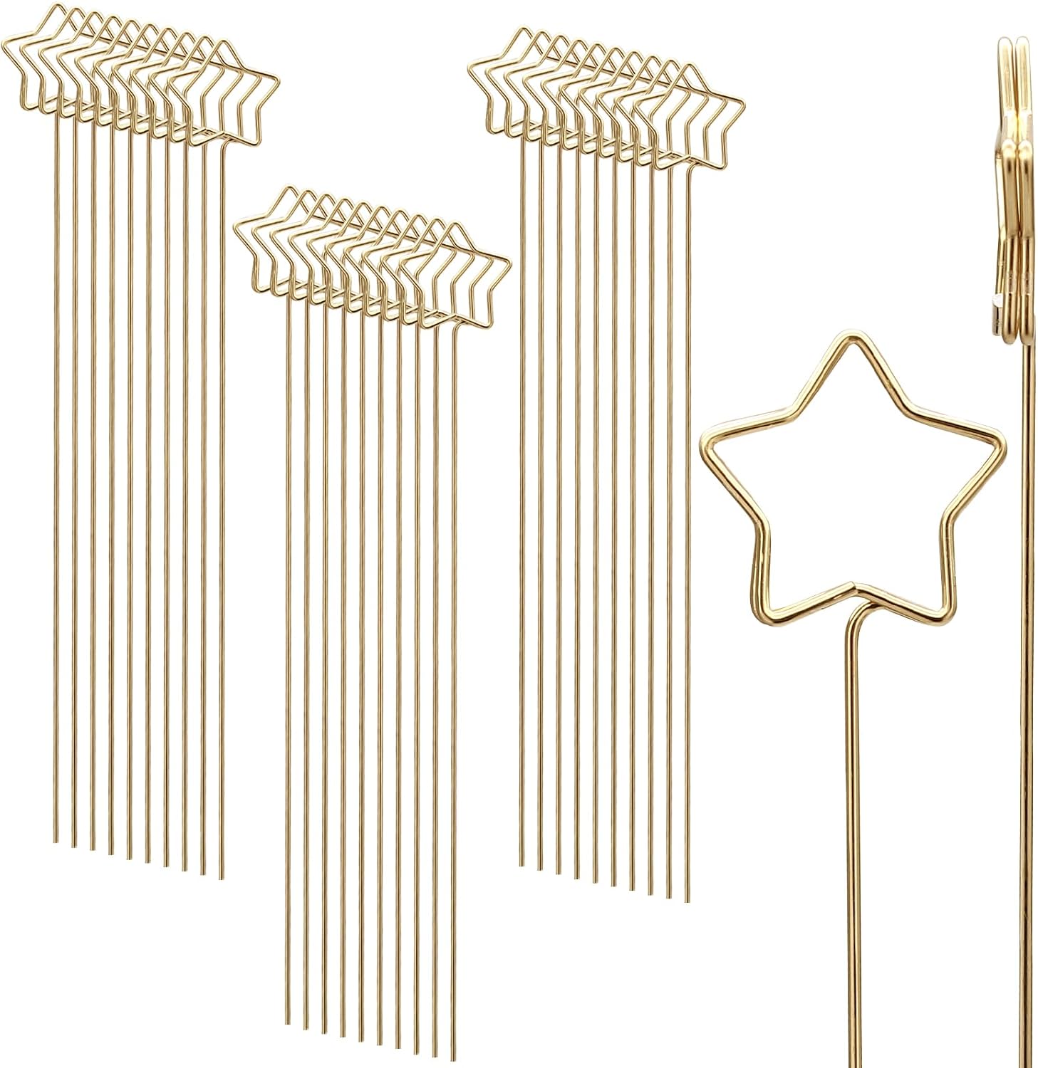 Luomorgo 40 Pcs Gold Floral Place Card Holders - Metal Photo & Table Number Clips, Reusable Wire Floral Picks for Wedding, Party Decor (Round)