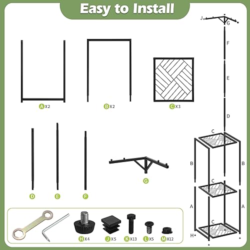 Miniatura 2 de CZWL&HG Soporte de 3 niveles para plantas colgantes para interiores y exteriores, estante de metal de 67 pulgadas de alto para 5 flores en maceta,