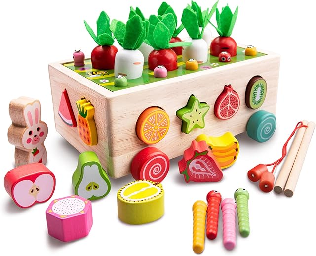 Achiyway Wooden Toys for 3 4 5 Years Old Boys Girls, Toddler Toys Montessori Educational Sensory Toys, Kids Motor Skills Fishing Games and Sorting Puzzle for Babay Birthday Gifts