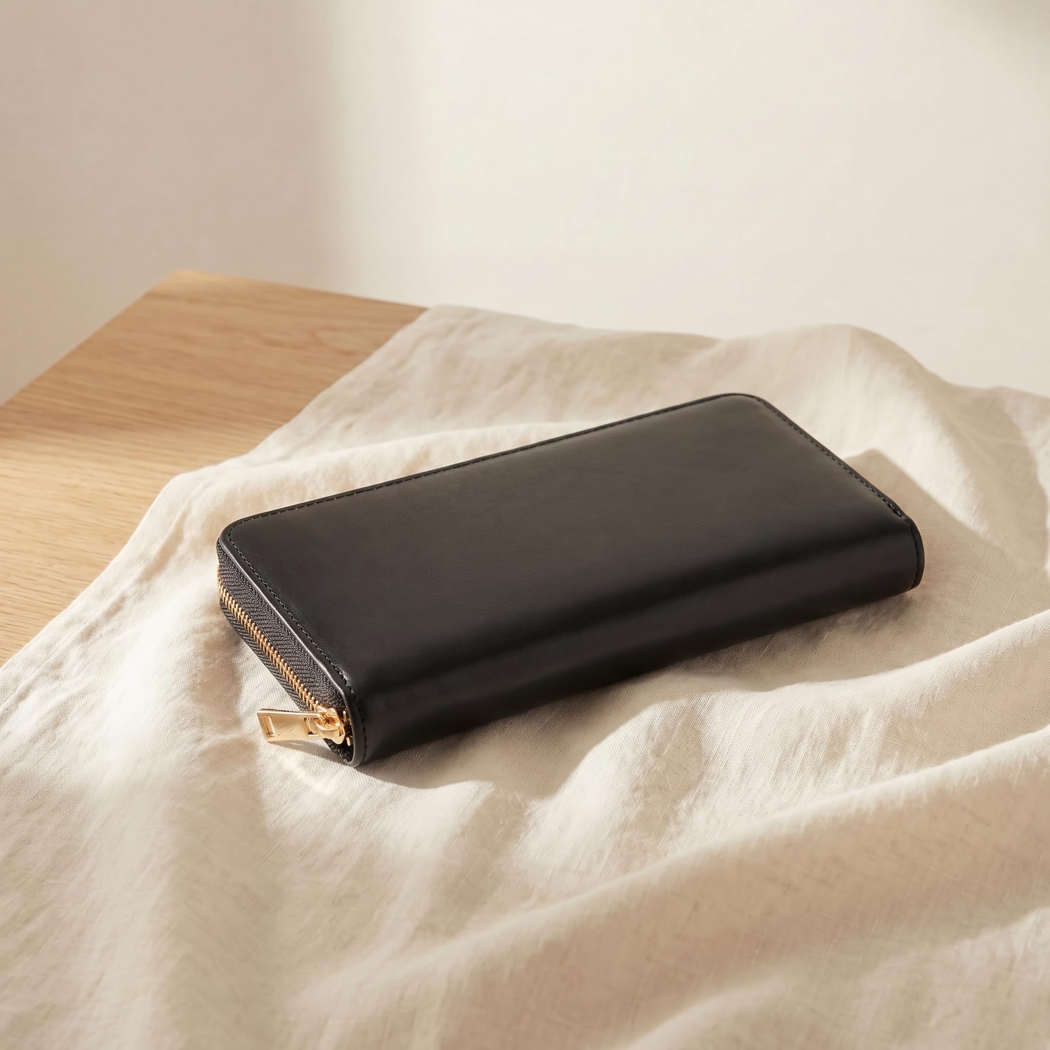 MillyMilk® Leder Geldbörse Groß Pura – Damen Portemonnaie Clutch mit Handyfach – Gepolsterte Kunstleder Brieftasche Vegan mit Vielen Fächern für 16 Karten, Münzen & Scheine (SCHWARZ)