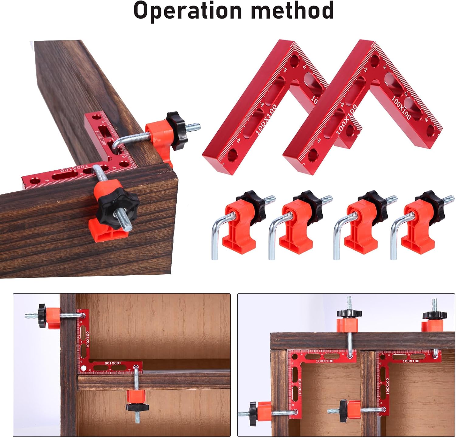 Kosmi 90 Degree Clamp Aluminum Alloy Corner Clamps for Woodworking, Clamps for Woodworking, Right Angle Clamp, Drawers, (Red)