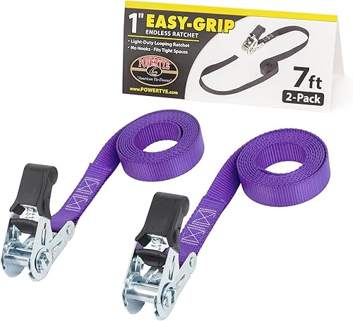 Vista 27 de PowerTye MFG - Correas de trinquete sin fin, sin ganchos, correas de amarre prémium para motocicleta, kayak, camión y remolque con diseño de bucle