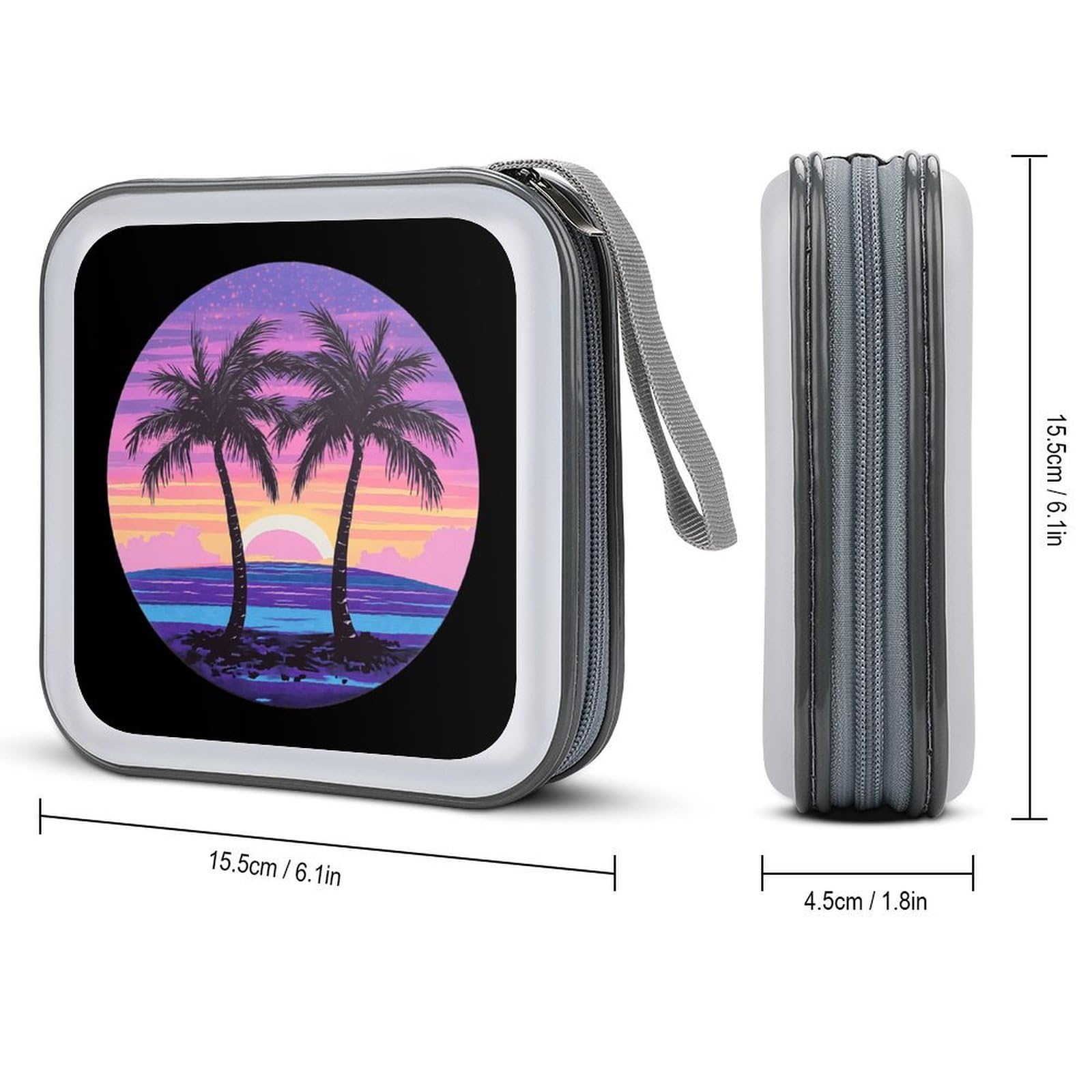 Palm Trees Beach Surf Sunset CD Case Portable DVD Holder Storage Organizer for Home Travel