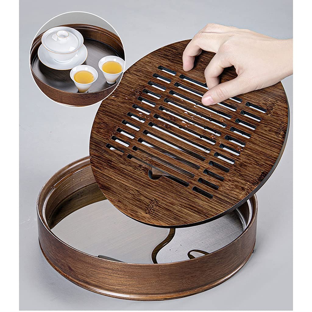 Forme Ronde Bambou de Qualité Plateau a Thé, Mini Table de Service Plaques Stockage de L'eau de Drainage Kung Fu Plateau a Thé pour Teahouse Domicile Bureau (Size : 25 * 25 * 5cm)
