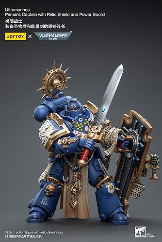 Miniatura 4 de HiPlay JoyToy Warhammer 40K Ultramarines Primaris Capitán con escudo de reliquia y espada de poder a escala 118 Figura de acción coleccionable