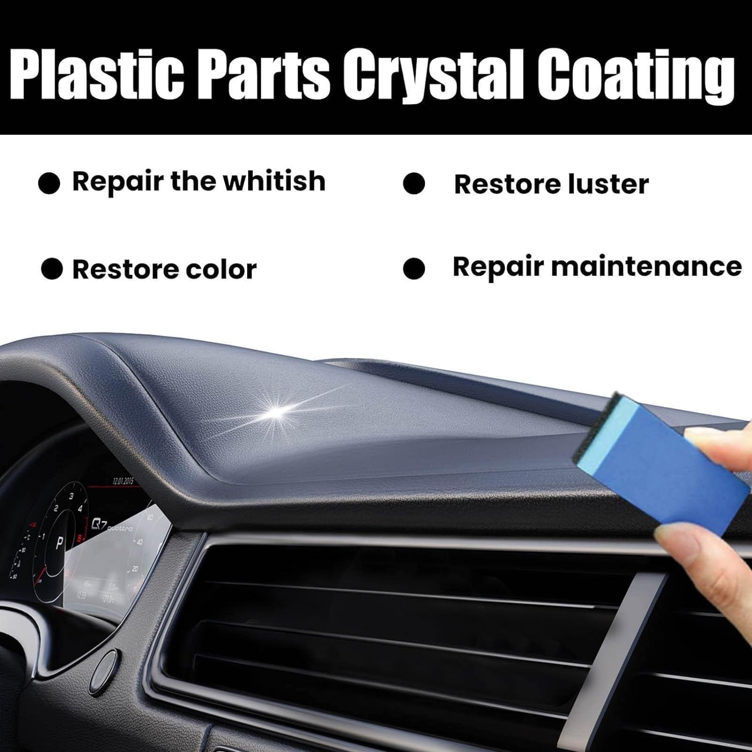 Plastic Parts Refurbish Agent for Cars,Car Plastic Restorer Crystal Coating,Car Crystal Coating Plastic Restoration, Long Duration Plastic Parts Refurbish Agent for Automotive with Sponge (3pcs)
