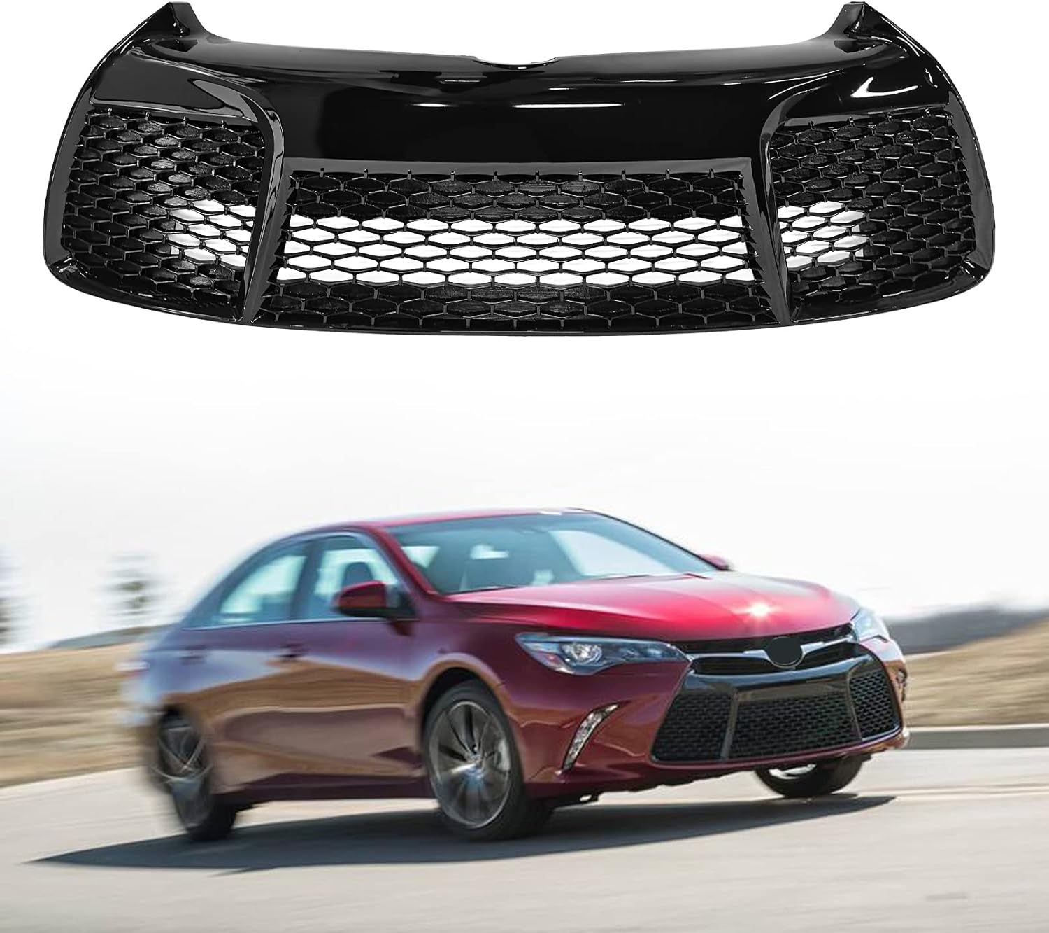 Front Bumper Grille Lower Grille Fit For 2015 2016 2017 Toyota Camry SE XSE Glossy Black ABS Sport Type Honeycomb Mesh Grill Assembly Replaces TO1036156 | 5311206280