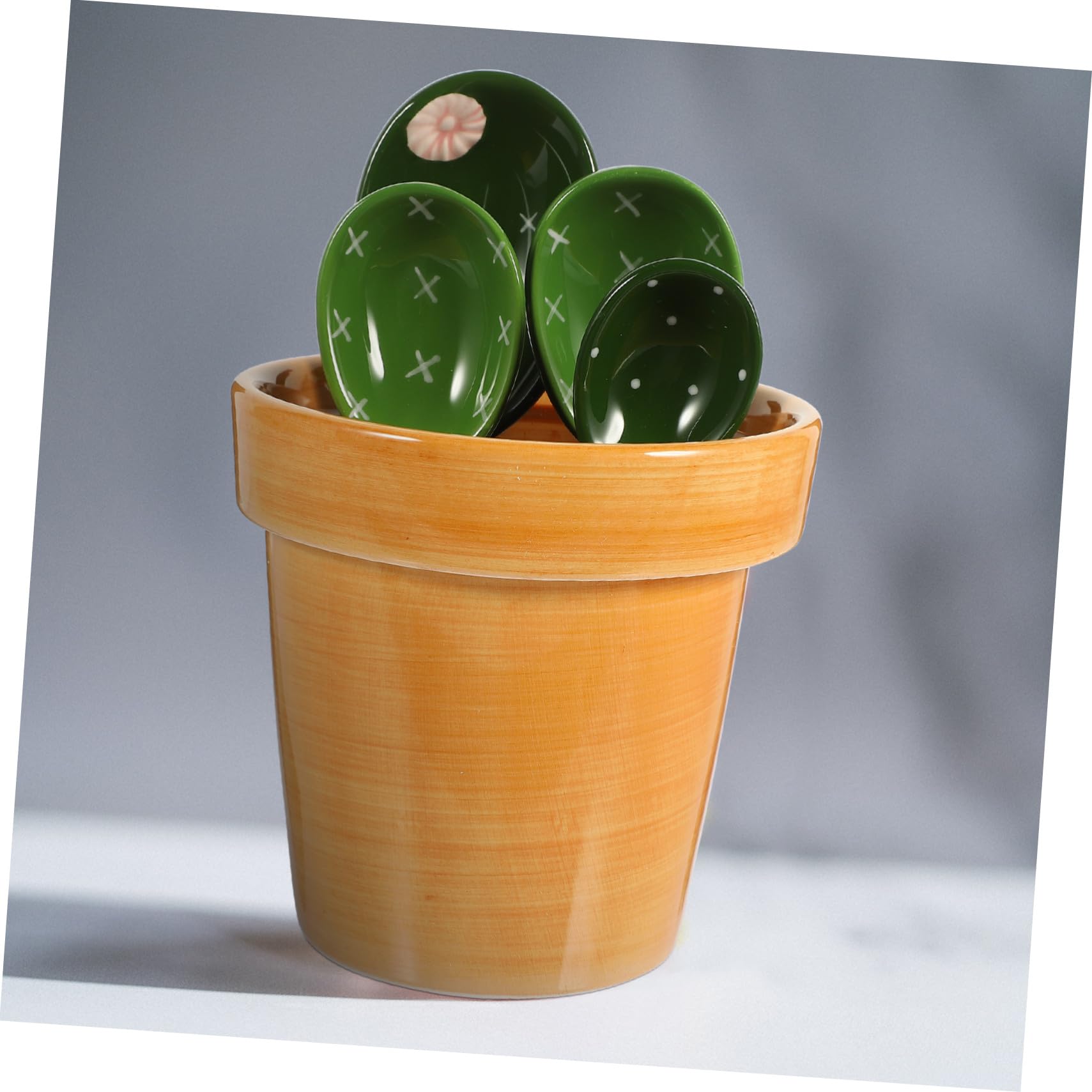Cucharas Medidoras de Cactus 5 Piezas Tamaño Preciso Cerámica Resistentes para Ingredientes Secos y Húmedos Cocina Hogar Soporte Base para Hornear y Condimentar