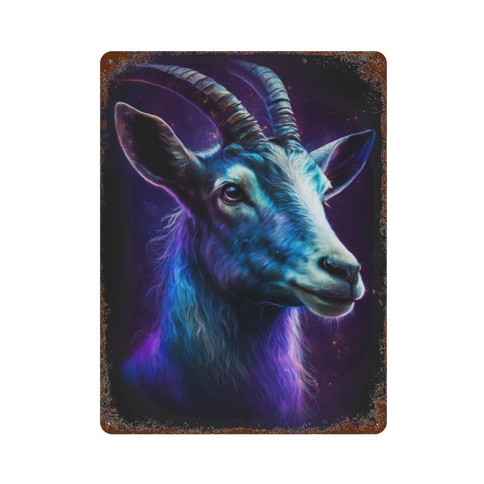 Rust Effect Glowing Neon Goat Art Print Rusty Metal Tin Sign 15.7"x11.8", Industrial Home Decor for Living Room, Hallway And Home Decor
