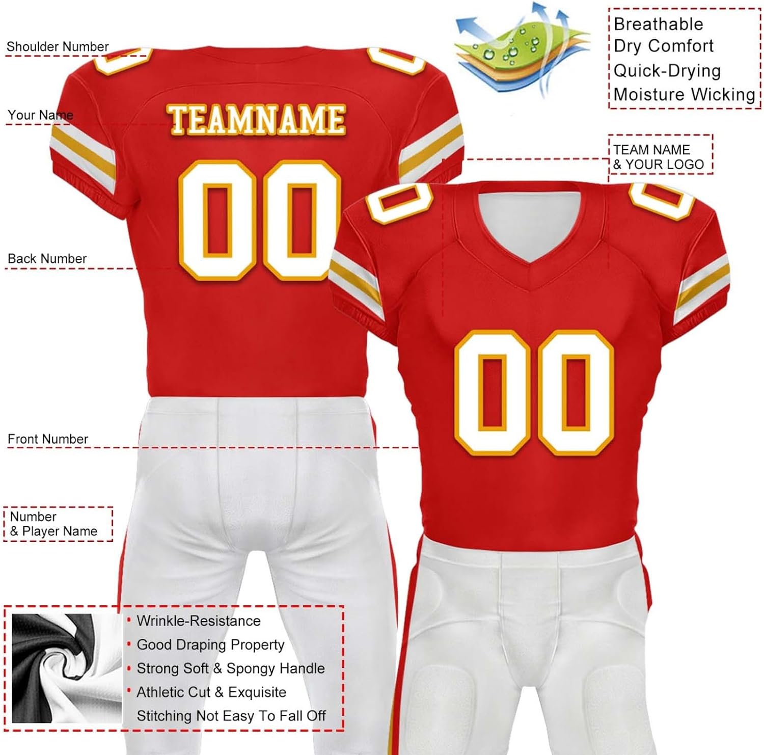 Custom Football Practice Jersey & Pants for Men Youth – Personalized Team Uniform for Players, Fans & Teams