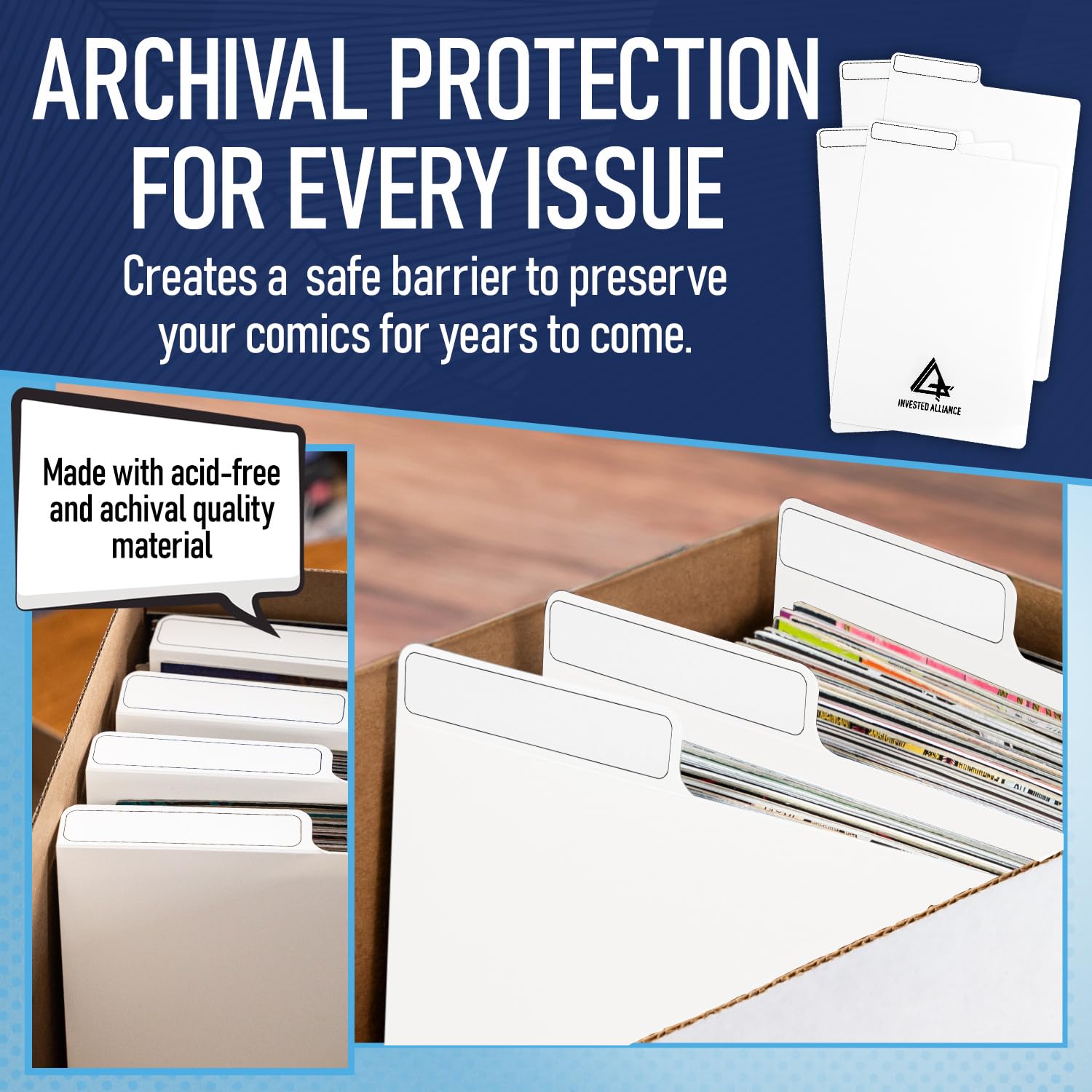Invested Alliance Divisores de cómics blancos (paquete de 25) | Divisores de plástico, divisor de caja de cómics, separadores de estantes de libros, separadores para contenedores, estantes y armarios,