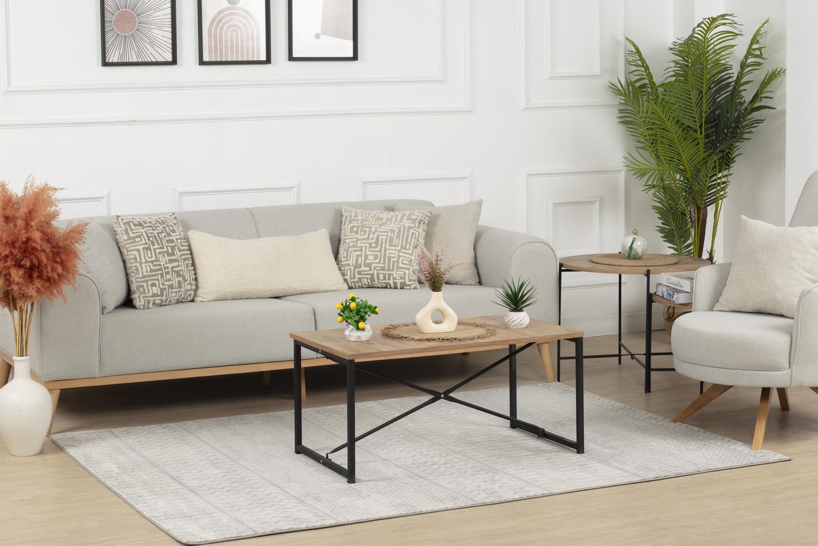 Livabliss Adele Buenos Aires Geometric Scandi Area Rug for Living Room 160x220 cm, Dining, Kitchen - Neutral, Abstract Patterned, Boho Style, Easy Care Pile - Large, Grey and Ivory