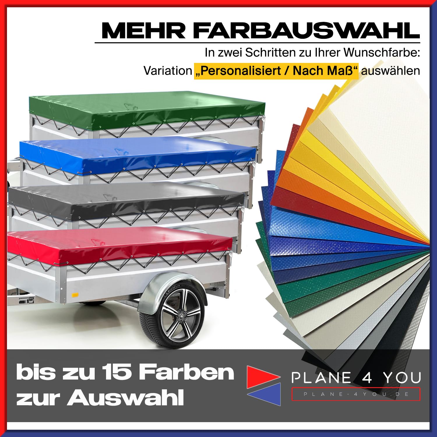 Hochwertige Stema Anhängerplane 207 x 114 x 6 cm - Nach Maß - Königsblau Hochglanz - Flachplane PKW-Anhänger - Wasserdichte Abdeckung Aus PVC Gewebeplane Mit Zubehör
