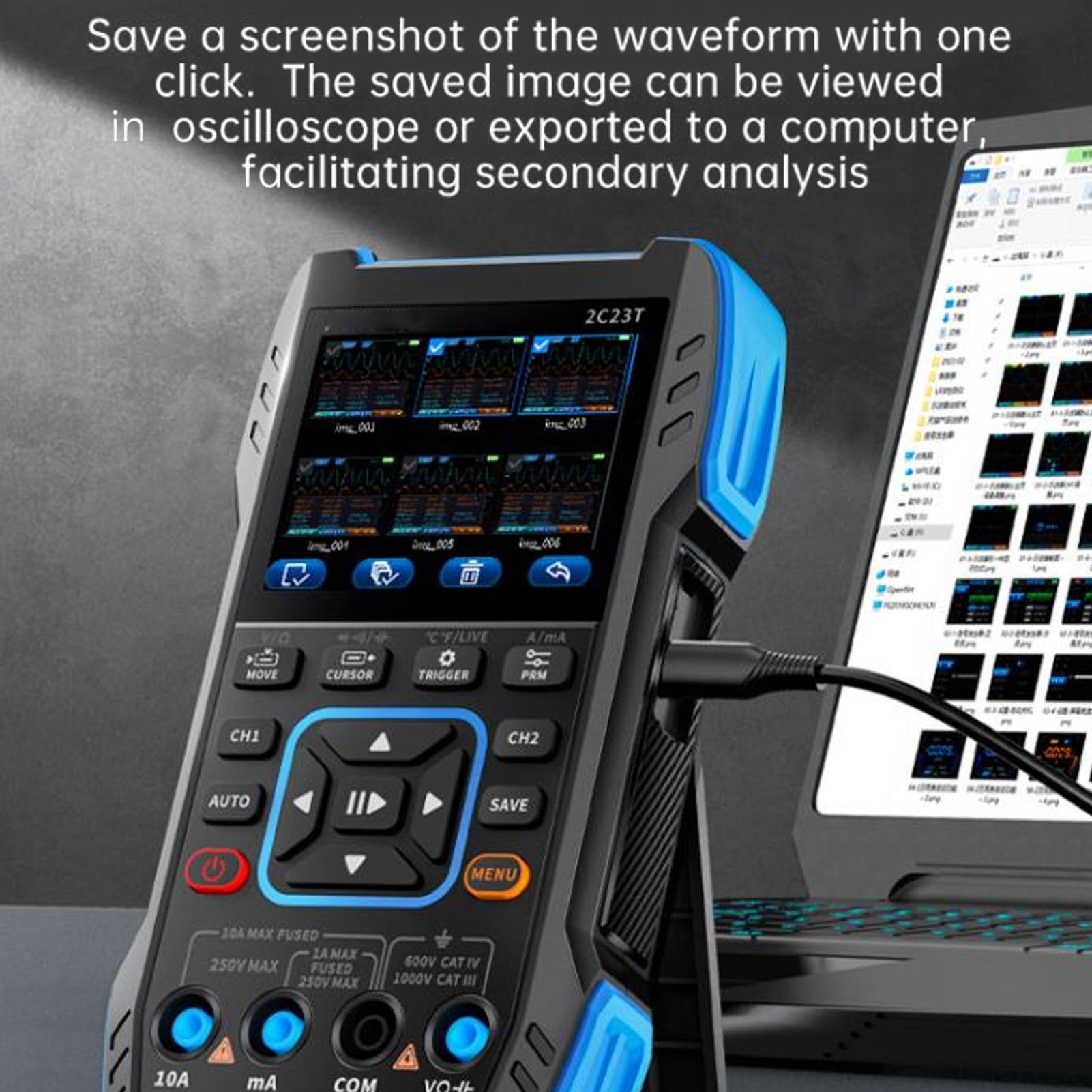 Handheld Digital Oscilloscope Multimeter Portable Generator for Electronics Enthusiasts 3 In1 Dual Channel with 10X Probe, Ideal for Engineers and DIYers