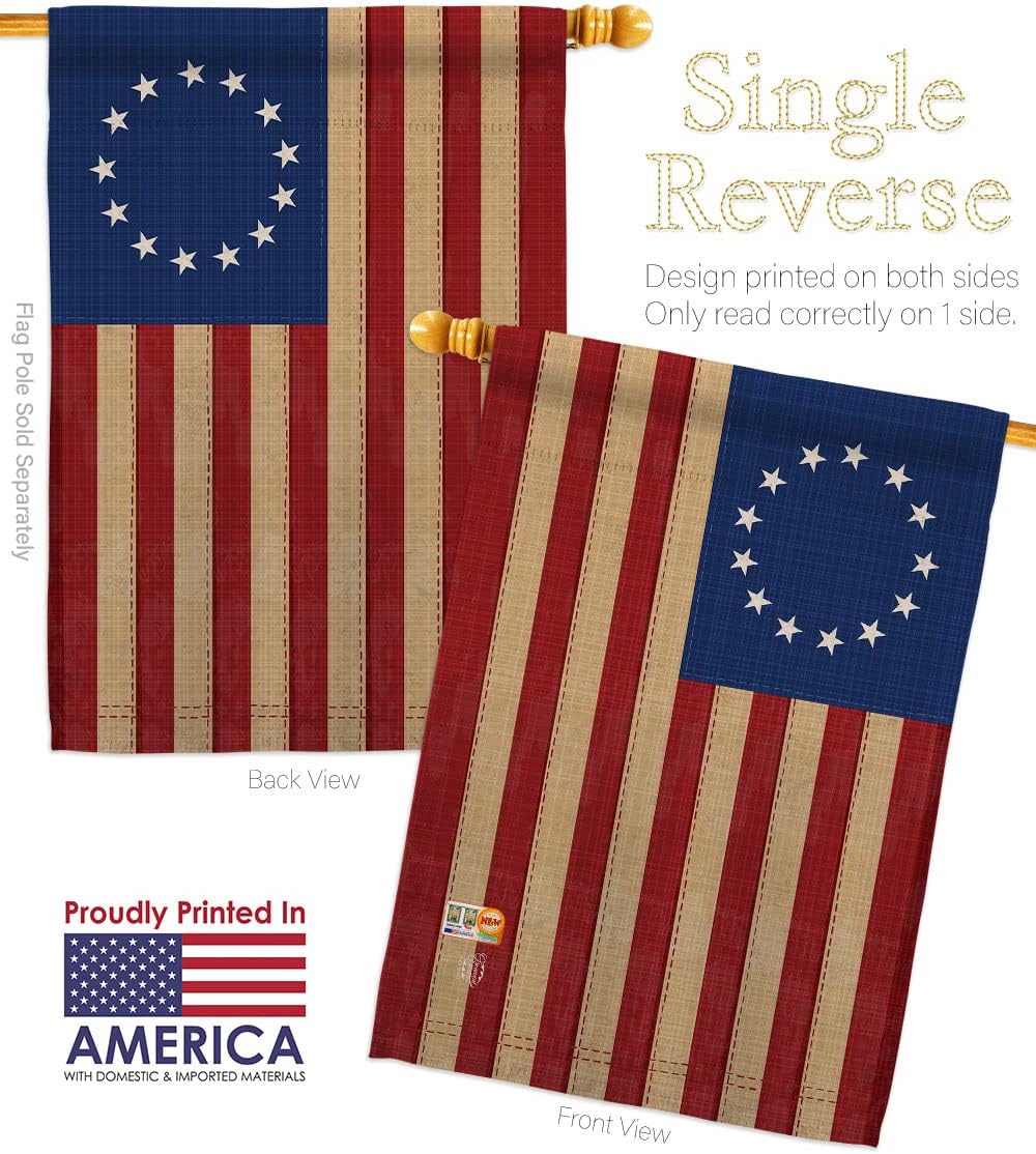 Heritage Betsy Ross House Flag Dowel Set Americana US Historic July Memorial Veteran Independence United State American Small Decorative Gift Yard Banner Made in USA 28 X 40