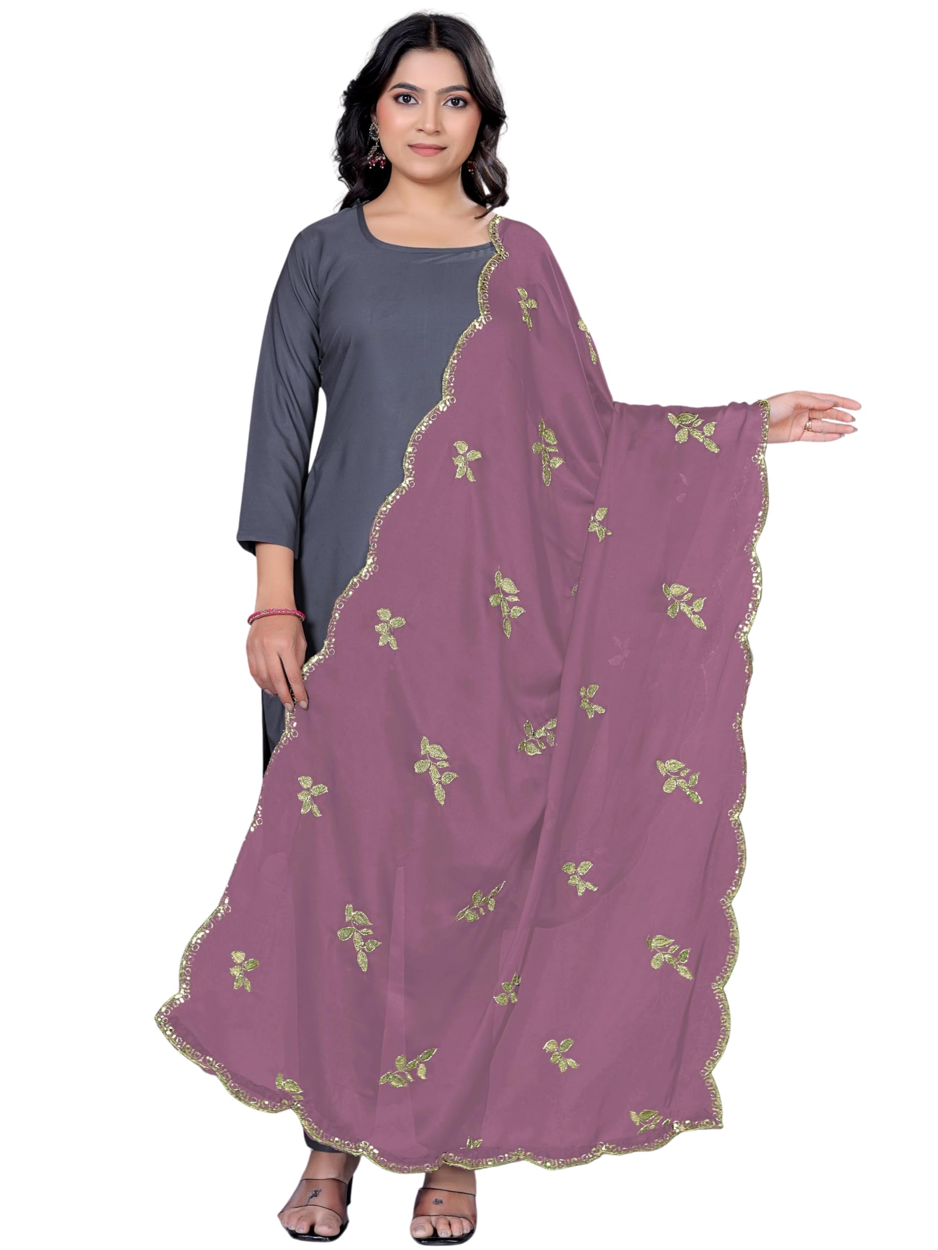 Rangoli Georgette Dupatta with Gold Zari Embroidery & Beaded Lace Border (250 x 100 cm)-image-33