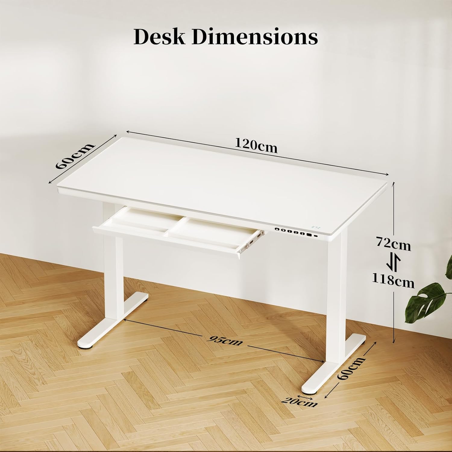 Dimensions of the TRIUMPHKEY Electric Glass Standing Desk