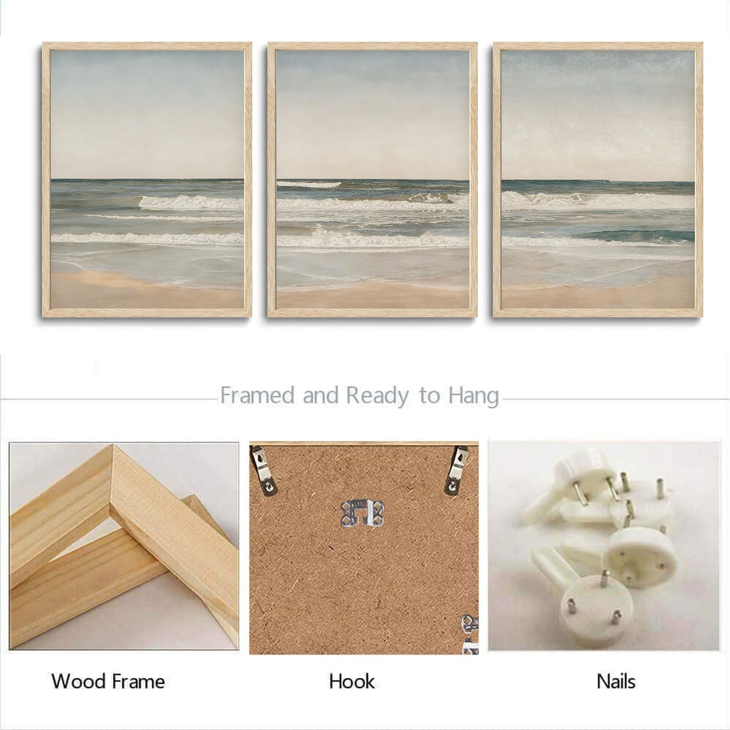 Wood Framed Wall Art Ocean Canvas Wall Art Natural Sea Print Nature Coastal Landscape Artwork Coast Scenery Decor for Bedroom Living Room 12x16 Inch