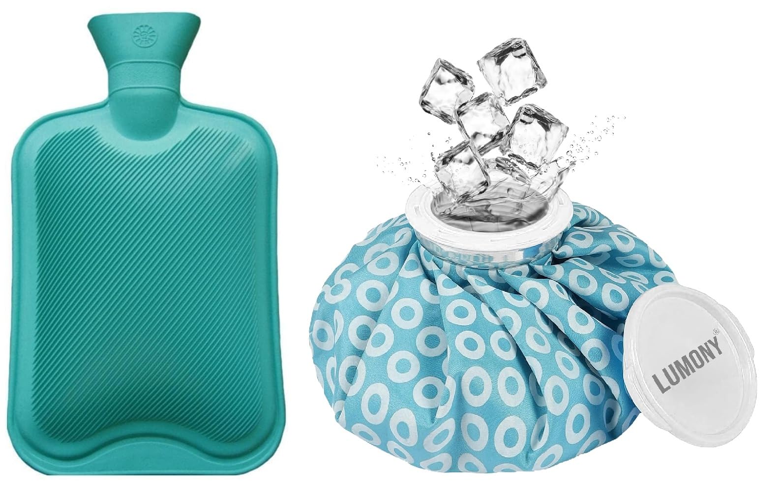 LUMONY® | Combo | Hot Water Bag (2 litre) Non Electric Rubber Bottle hot bag & Ice Bag for Pain Relief 9Inch Ice Pack Bag for Pain Relief Cold Water Bag for First Aid Sports Injury (Combo Ice bag & Rubber Bag)