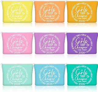 Reginary 9 Pcs Girls Trip Gifts Favors Girls Trip Makeup Bags Toiletry Cosmetic Bag Bestie Friendship Gifts for Women Wedding Bachelorette Mother's Day Party Favors