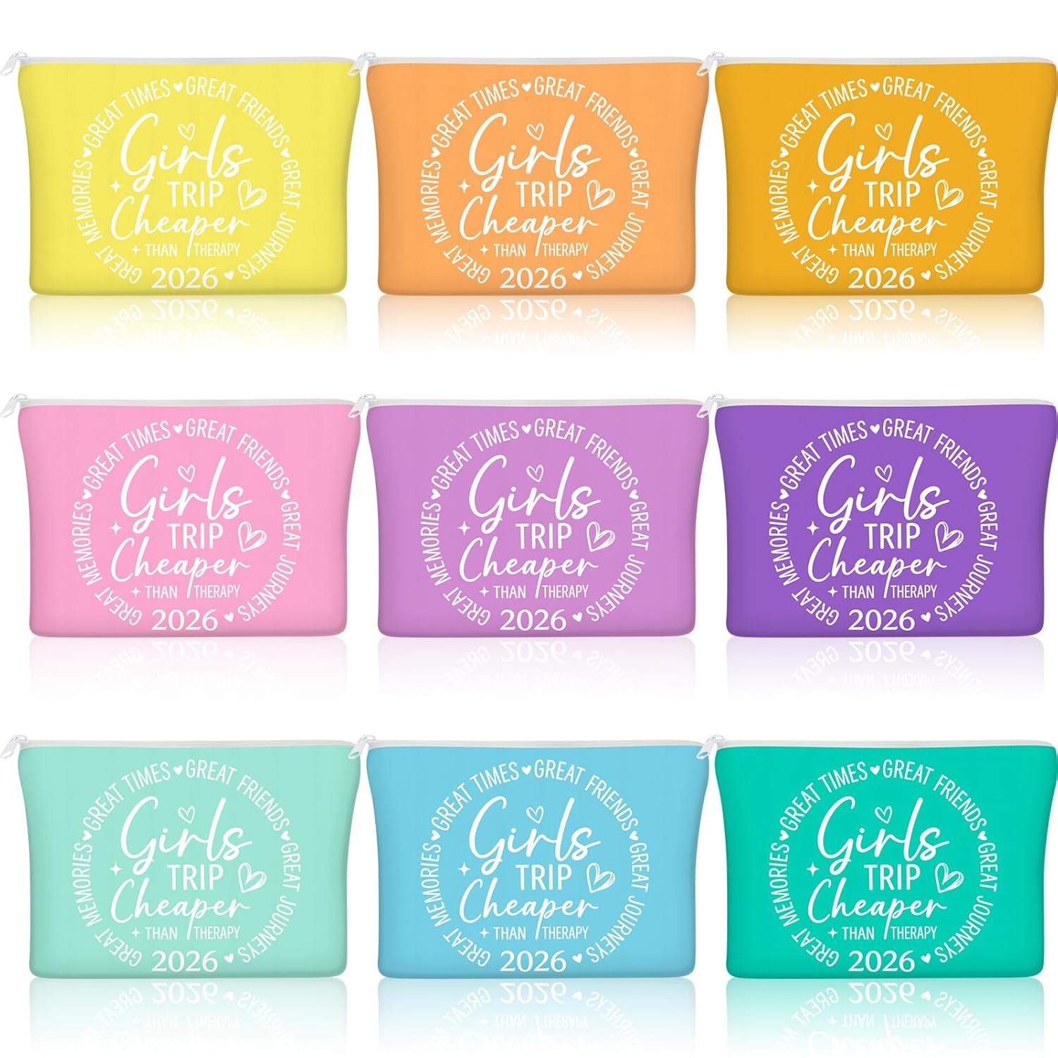 Reginary 9 Pcs Girl Trip Gifts Favors 2026 Girls Trip Makeup Bags Girls Weekend Gift for Women Toiletry Cosmetic Bag Bestie Friendship Gifts for Women Graduation Travel Wedding Bachelorette
