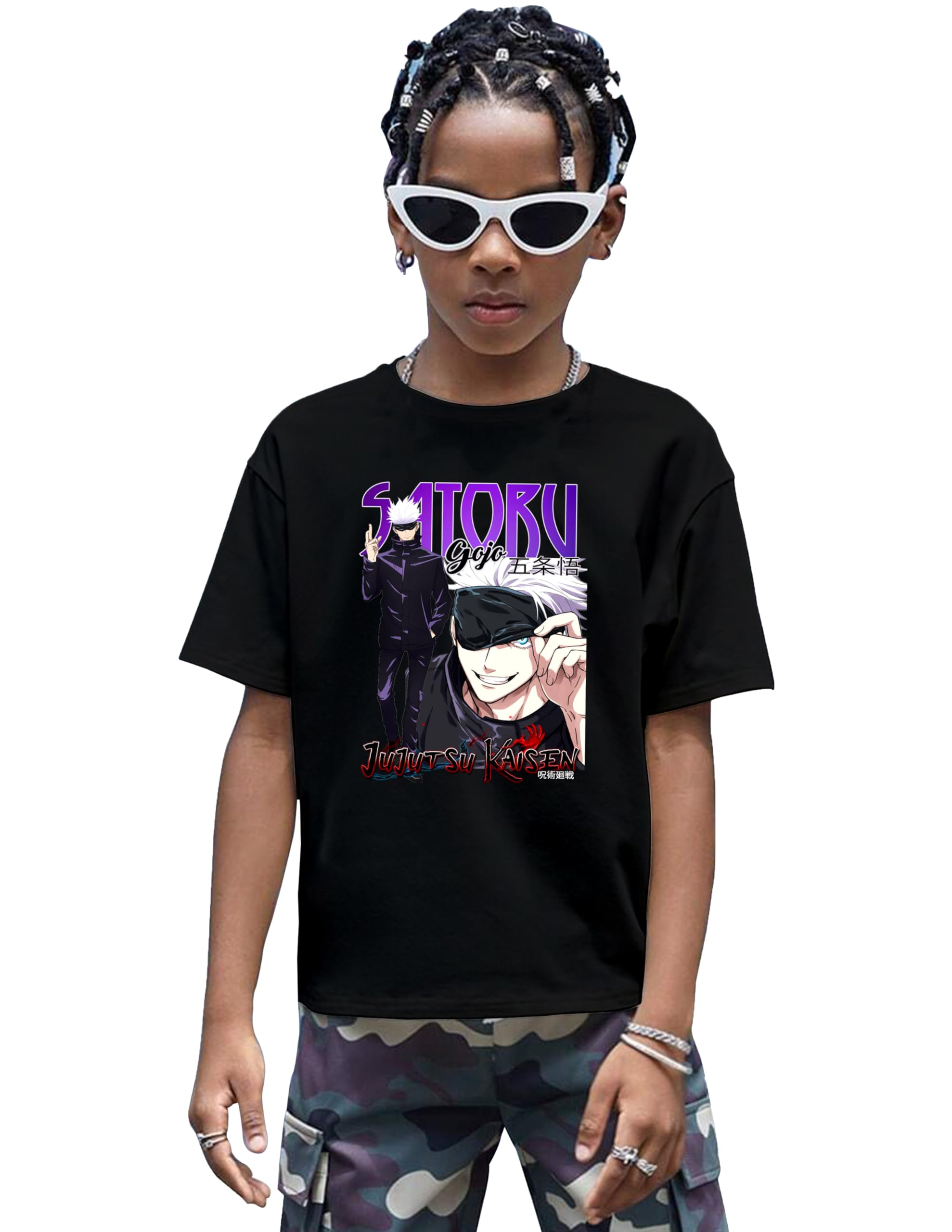 MIGLOCUST Jujutsu Kaisen Gojo Satoru Sukuna Nanami Anime Relaxed T-Shirt for Boys Black Half Sleeve Anim t-Shirt for Kids