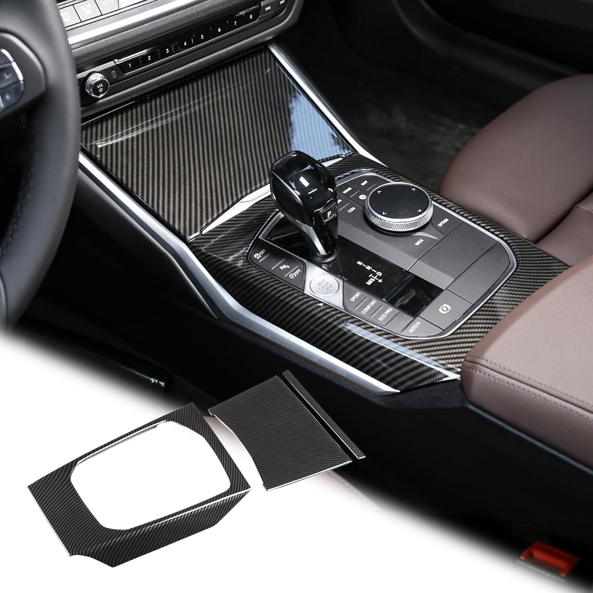 TINKI Car Center Console Gear Shift Panel Cover Trim Compatible for BMW 3 Series 3GT G20 G21 G22 G23 G26 G28 2019 2020 2021 2022 2023 2024 2025 Interior Accessories (ABS Plastic, Carbon Fiber)