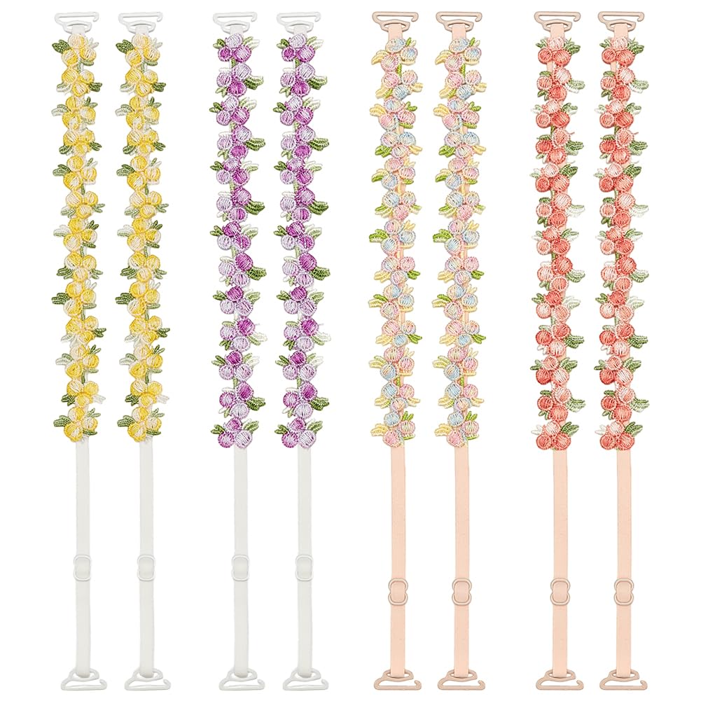 4 Pairs Decorative Floral Bra Straps Removable Invisible Bra Strap Replacement Adjustable Floral Decorative Straps