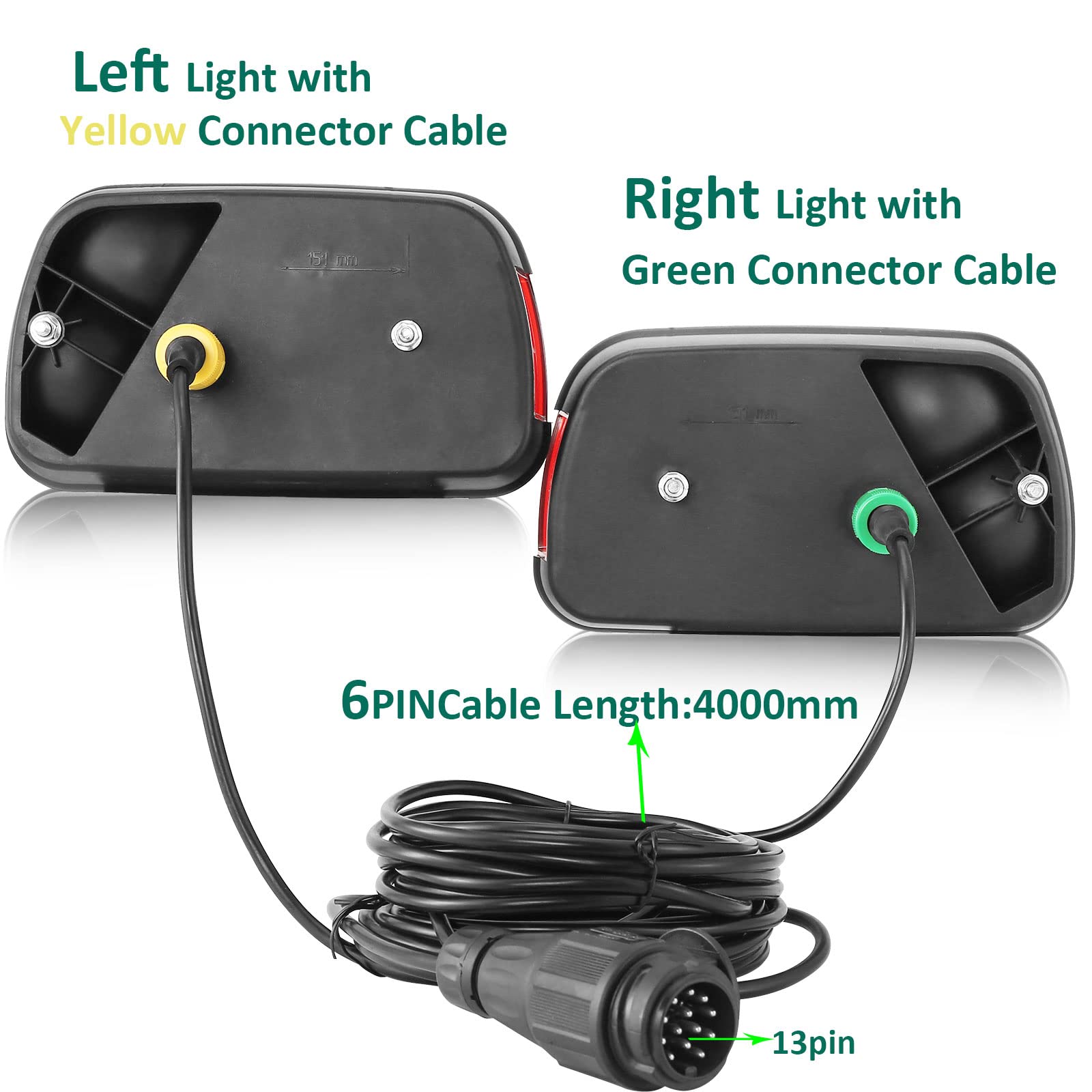 Rückleuchten Anhänger Satz 12V, Glühbirne Licht Rücklicht Heckleuchten Anhänger PKW Wohnwagen Verkabelt mit 13polig Stecker|4m Kabel|2x 6polig Bajonettverbindung|7Funktion|E11|Wasserdicht
