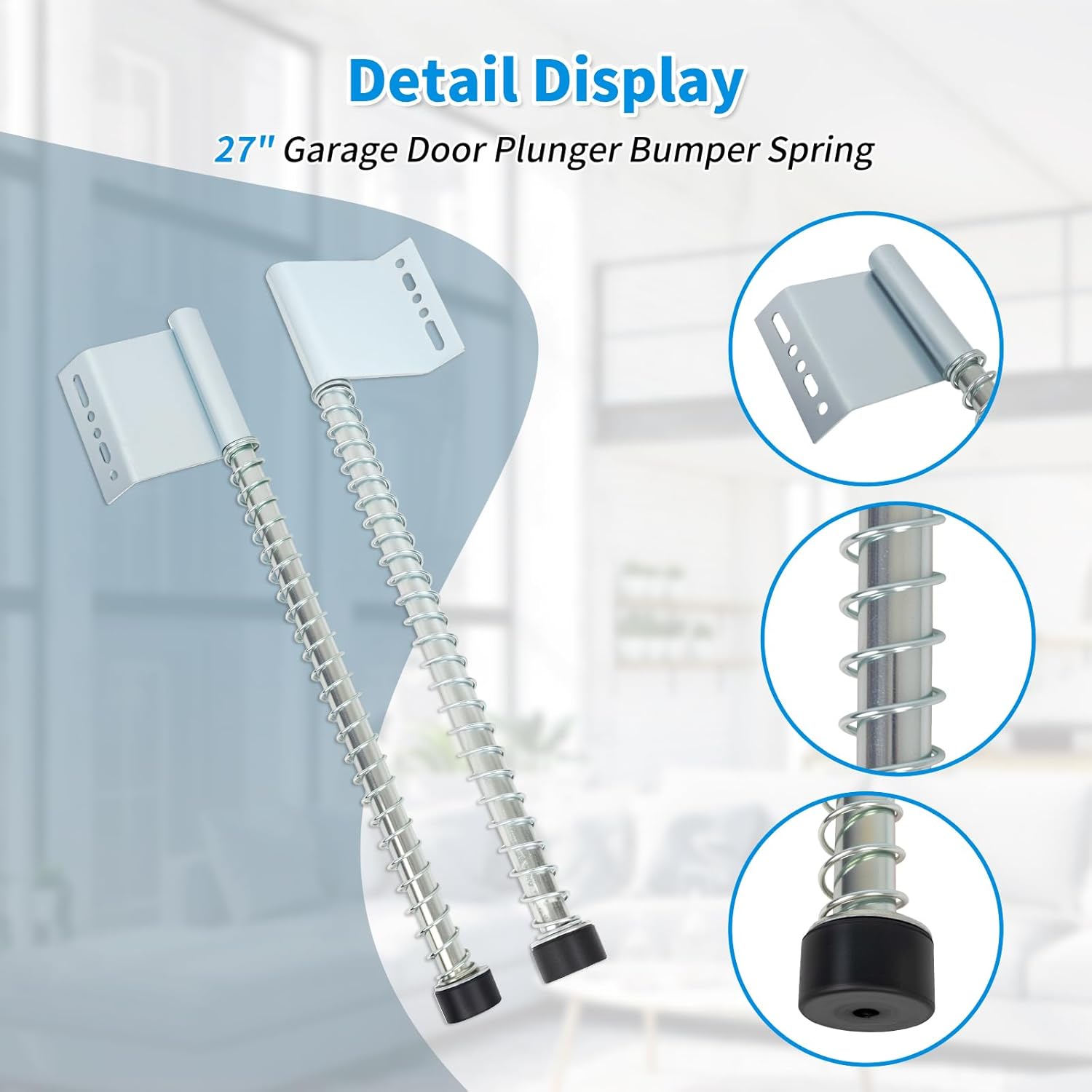 27" Garage Door Plunger Bumper Spring, Pair of Garage Door Plunger Bumper Pusher Spring, Galvanize Carbon Steel Garage Door Buffer Springs, Left and Right Garage Door Opener Parts Hardware Tool
