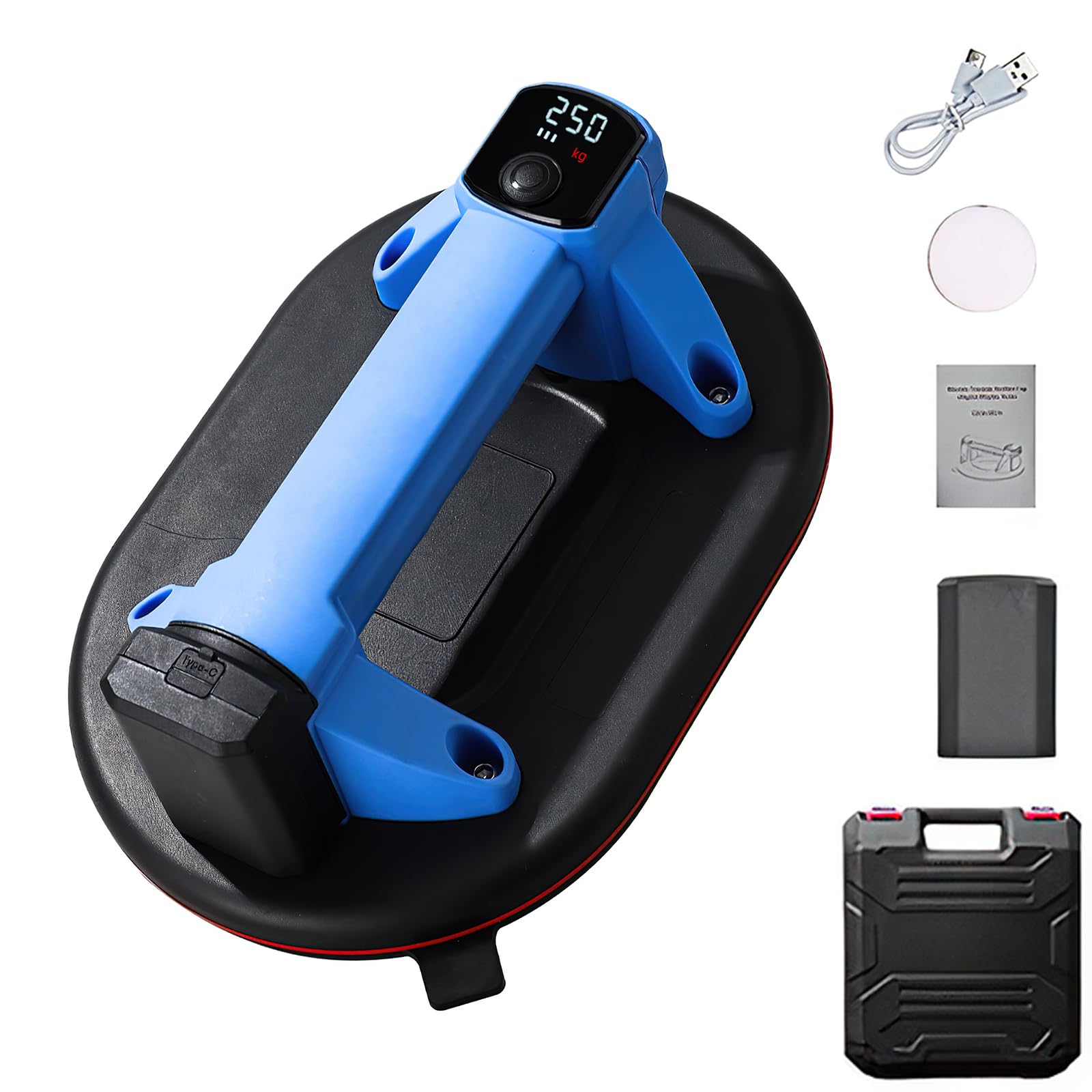 Ventosa a Batteria per Piastrelle con 1 × 2000 mAh (nero) | Ventosa extra forte 250 kg, elimina gli spazi d'aria e garantisce una posa piatta per piastrelle, vetro, marmo