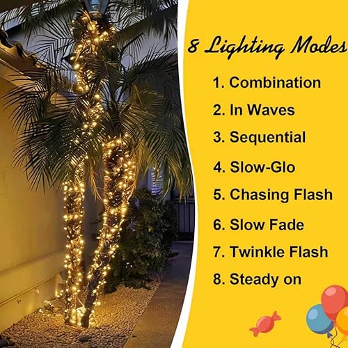 Miniatura 7 de QITONG 500 luces LED de Navidad de color blanco cálido, tira de luces de Navidad de 165 pies para exteriores, impermeable, con enchufe, cable verde,