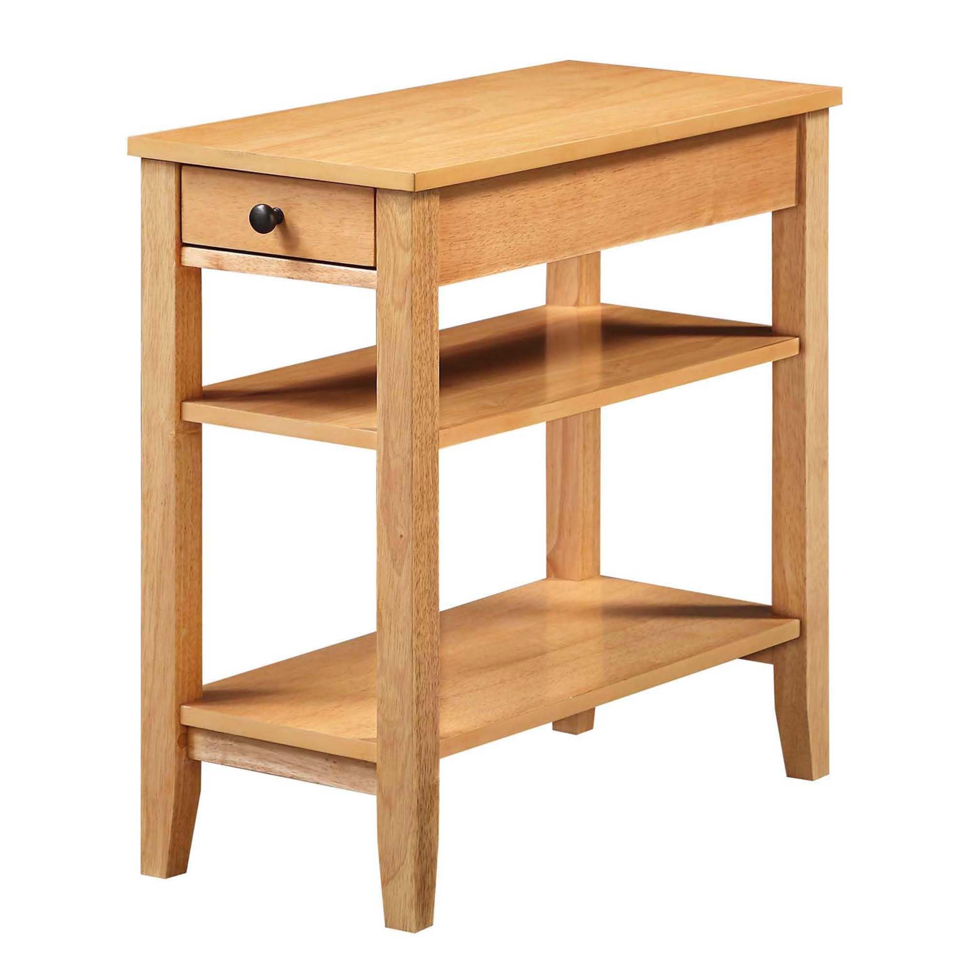 Convenience Concepts American Heritage Chairside End Table 23.5" - Classic Narrow Side Accent with Storage Drawer & Shelves for Living Room or Traditional Bedroom Nightstand, Natural